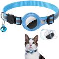 Collare riflettente per animali domestici con supporto AirTag e campanello - Gatti e cani di piccola taglia - Blu cielo