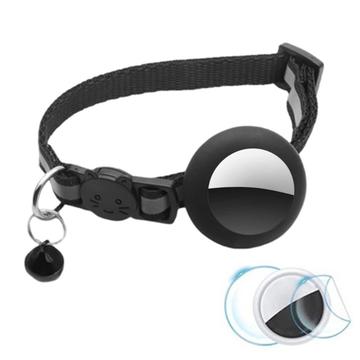 Collare riflettente per animali domestici con campanello, custodia in silicone e pellicola protettiva per AirTag - Nero