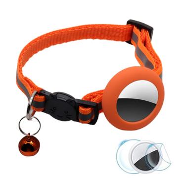 Collare riflettente per animali domestici con campanello, custodia in silicone e pellicola protettiva per AirTag - Arancione