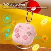 Custodia in silicone Retro Gamepad per Samsung Galaxy Buds 4/4 Pro con moschettone - Rosa