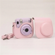 Custodia in pelle retrò per fotocamera Fujifilm Instax Mini 12/11/9/8 con tracolla - Rosa