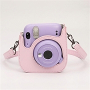 Custodia in pelle retrò per fotocamera Fujifilm Instax Mini 12/11/9/8 con tracolla - Rosa