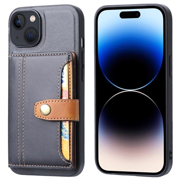 Custodia con Portafoglio Retro Style per iPhone 15 Plus - Nera