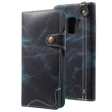 Custodia Portafoglio in Pelle Retro per Samsung Galaxy S9 - Blu