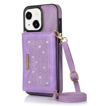 Custodia e Portafoglio Rhinestone Decor per iPhone 14 Plus - Viola
