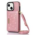 Custodia e Portafoglio Rhinestone Decor per iPhone 14 Plus - Rosa Oro