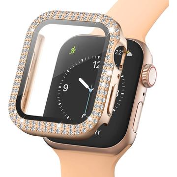 Custodia con Strass Decorativo con Protezione dello Schermo per Apple Watch SE (2022)/SE/6/5/4 - 44mm - Rosa Oro