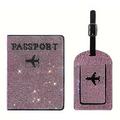 Set portapassaporto e etichetta per bagagli con strass - Rosa