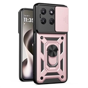 Custodia ibrida con anello rotante e protezione per fotocamera per Motorola Moto G37/G37 Power/G47 - Rosa Oro