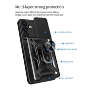 Custodia ibrida con anello rotante e protezione per fotocamera per Samsung Galaxy A57 - Nera