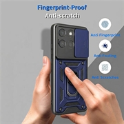 Custodia ibrida con anello rotante e protezione per fotocamera per Motorola Moto G77/G67 - Blu
