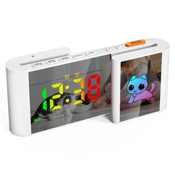 S-Shape RGB Cartoon Animal Dual Screen Alarm Clock per bambini - Bianco / Gatto