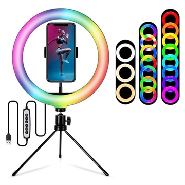 S26-RGB 10" RGB LED Ring Light Selfie Photography Fill Light con supporto per telefono e treppiede