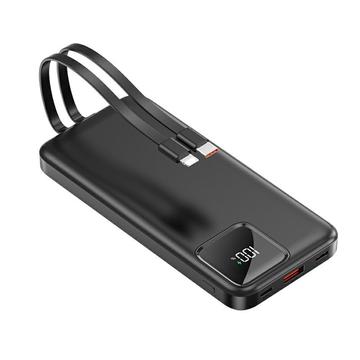 S38N Slim 10000mAh Power Bank con cavi USB-C e Lightning - 22.5W - Nero