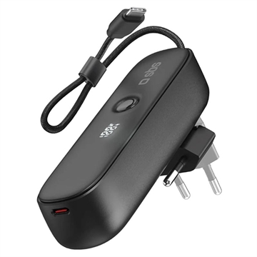 SBS 2-in-1 Hybrid Power Bank e caricatore da parete con cavo USB-C integrato - 5000mAh - Nero
