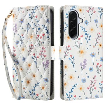 Custodia a portafoglio floreale rombica per Samsung Galaxy A17/A26 - Fiori colorati