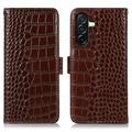 Custodia in Pelle a Portafoglio Serie Crocodile con RFID per Samsung Galaxy A27 - Marrone