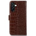 Custodia in Pelle a Portafoglio Serie Crocodile con RFID per Samsung Galaxy A27 - Marrone