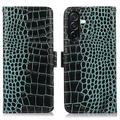 Custodia in Pelle a Portafoglio Serie Crocodile con RFID per Samsung Galaxy A27 - Verde