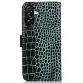 Custodia in Pelle a Portafoglio Serie Crocodile con RFID per Samsung Galaxy A27 - Verde