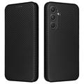Custodia a Flip per Samsung Galaxy A35 - Fibra di Carbonio - Nera