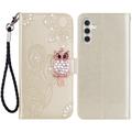 Samsung Galaxy A35 Custodia portafoglio con strass gufo