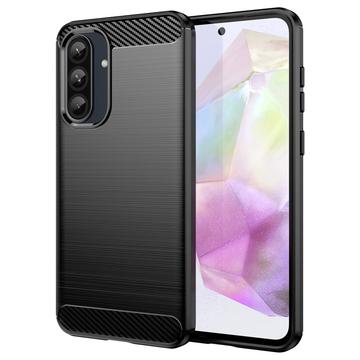 Custodia in TPU spazzolato per Samsung Galaxy A36/A56 - Fibra di Carbonio - Nera