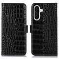 Custodia in Pelle a Portafoglio Serie Crocodile con RFID per Samsung Galaxy A36 - Nera