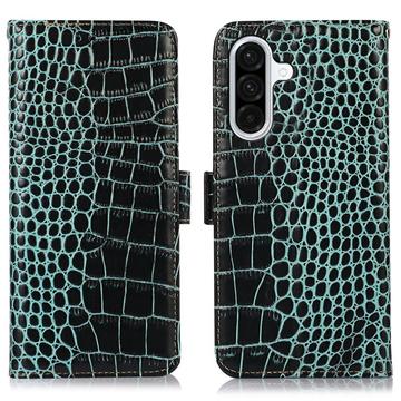 Custodia in Pelle a Portafoglio Serie Crocodile con RFID per Samsung Galaxy A36 - Verde