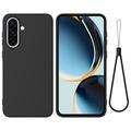 Custodia in silicone liquido con cinghia a mano per Samsung Galaxy A37 - Nera