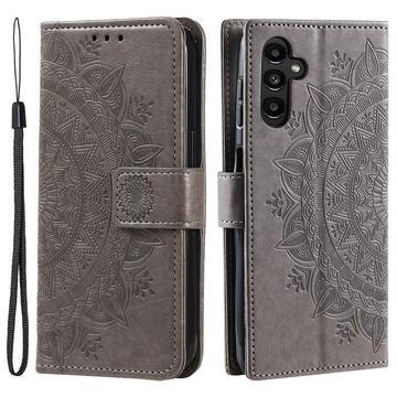 Custodia a portafoglio per Samsung Galaxy A55 serie Mandala - Grigia