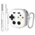 Custodia per Samsung Galaxy Buds 4/4 Pro in stile controller da gioco con moschettone e strumento di pulizia - Bianca
