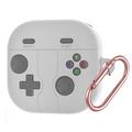 Custodia in silicone Retro Gamepad per Samsung Galaxy Buds 4/4 Pro con moschettone - Grigia