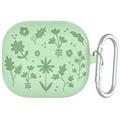 Samsung Galaxy Buds3/Buds3 Pro Custodia in silicone liquido con motivo a fiori e moschettone - Verde