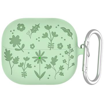 Samsung Galaxy Buds3/Buds3 Pro Custodia in silicone liquido con motivo a fiori e moschettone - Verde