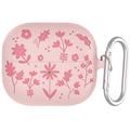 Samsung Galaxy Buds3/Buds3 Pro Custodia in silicone liquido con motivo a fiori e moschettone - Rosa chiaro