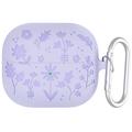 Samsung Galaxy Buds3/Buds3 Pro Custodia in silicone liquido con motivo a fiori e moschettone - Viola chiaro