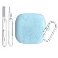 Custodia in silicone con incisione floreale e penne per la pulizia per Samsung Galaxy Buds4/Buds4 Pro - Blu