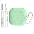 Custodia in silicone con incisione floreale e pennelli per la pulizia per Samsung Galaxy Buds4/Buds4 Pro - Verde matcha