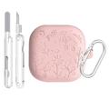 Custodia in silicone con incisione floreale e pennelli per la pulizia per Samsung Galaxy Buds4/Buds4 Pro - Rosa