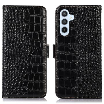 Custodia in Pelle a Portafoglio Serie Crocodile con RFID per Samsung Galaxy S23 FE - Nera