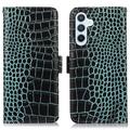Custodia in Pelle a Portafoglio Serie Crocodile con RFID per Samsung Galaxy S23 FE - Verde