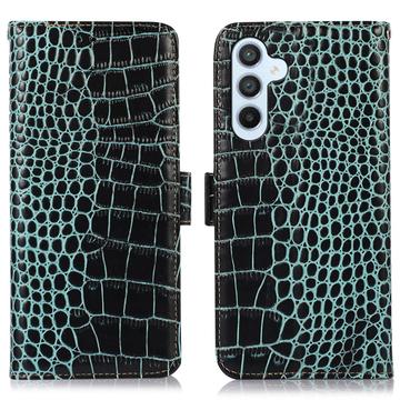 Custodia in Pelle a Portafoglio Serie Crocodile con RFID per Samsung Galaxy S23 FE - Verde