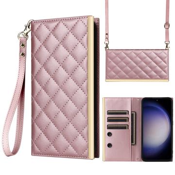 Custodia a portafoglio trapuntata lusso per Samsung Galaxy S23 FE - Oro rosa