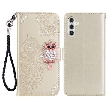 Samsung Galaxy S23 FE Custodia portafoglio con strass gufo