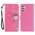 Samsung Galaxy S23 FE Custodia portafoglio con strass gufo - Rosa Neon