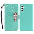 Samsung Galaxy S24 FE Custodia portafoglio con strass gufo - Ciano