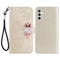 Samsung Galaxy S24 FE Custodia portafoglio con strass gufo - Oro