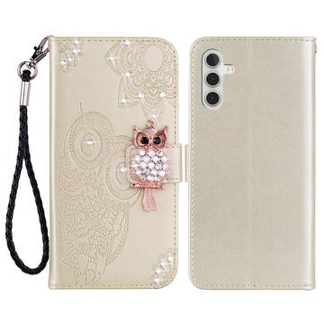 Samsung Galaxy S24 FE Custodia portafoglio con strass gufo - Oro