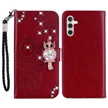 Custodia per portafoglio Samsung Galaxy S24 FE con strass di gufo - Rosso